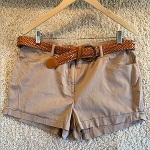 Khaki Shorts with Brown Braided Belt | NWT